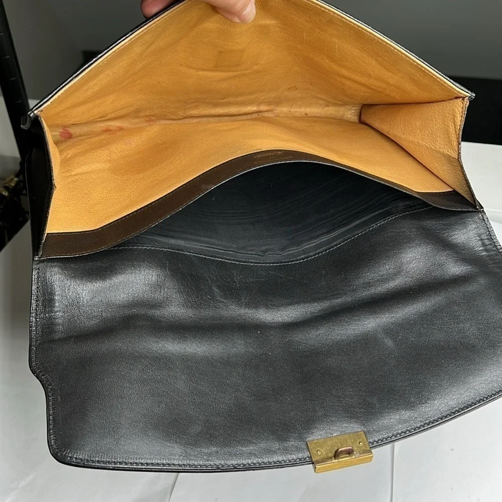 Gucci Black Logo Canvas and Leather Envelope Clutch Bag